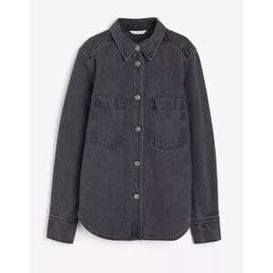 H&M Denim Shirt jacket Shacket Size XS Black Jean Long Sleeve Jean Jacket